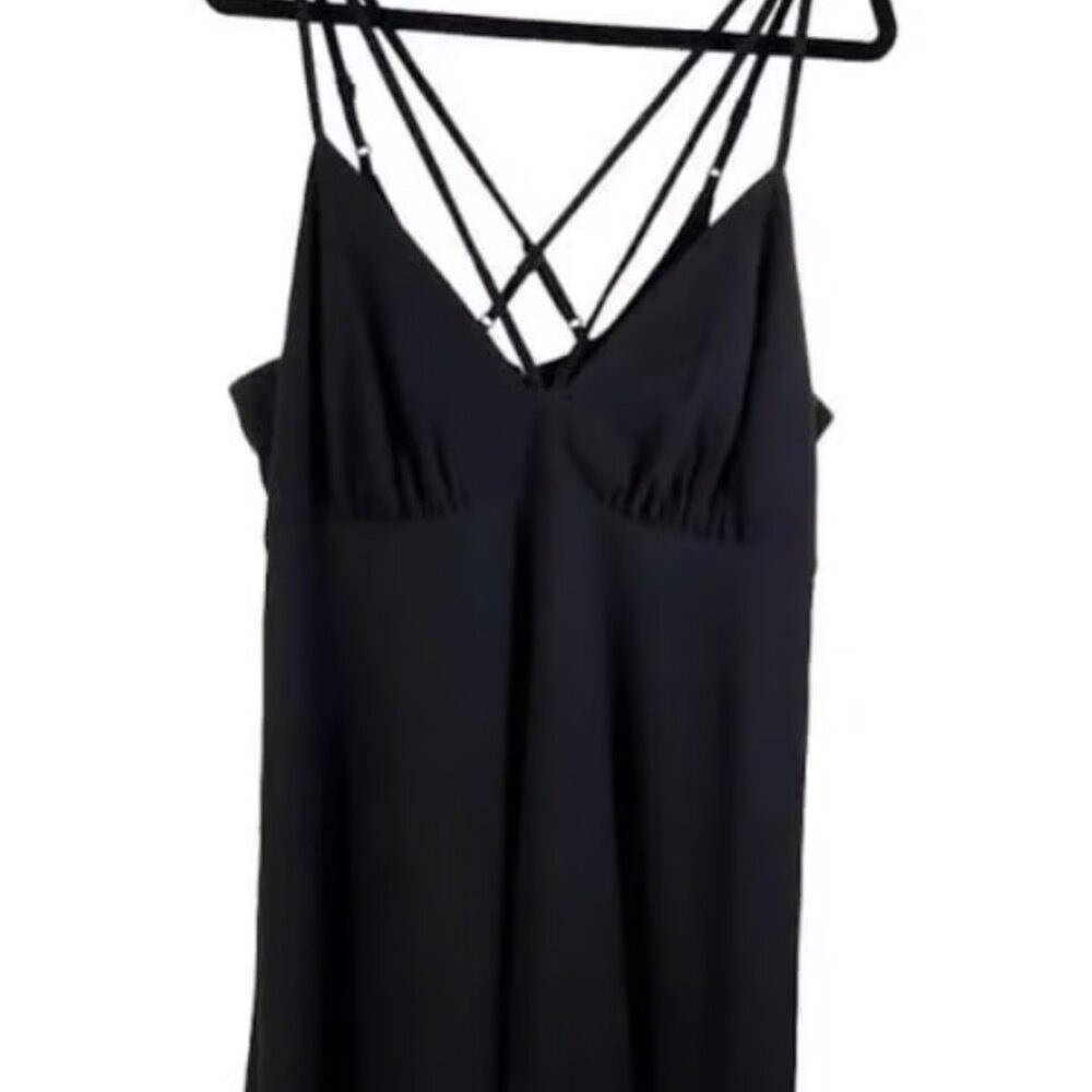 City Chic Sexy Strap Black Midi Dress Crisscross Back V-Neck Size L‎ NWT